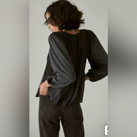 Lucky Brand Embroidered Yoke Long Sleeve Peasant Top Size L - Picture 2 of 12